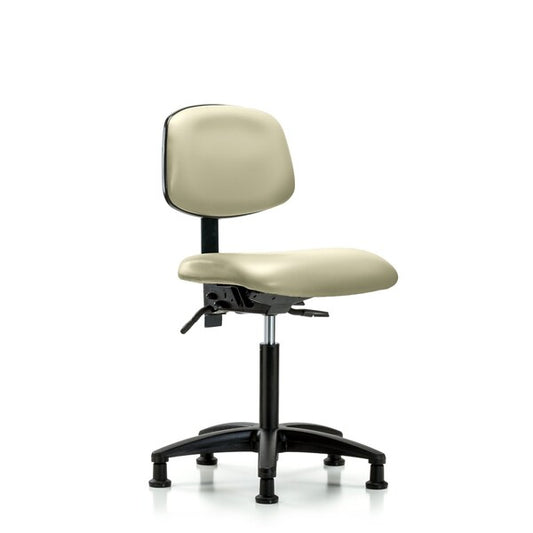 Blue Ridge Ergonomics VMBCH-RG-T0-A0-NF-RG-8501 Rutledge Vinyl Chair - Medium Bench Height with Stationary Glides in Adobe White Trailblazer™ Vinyl