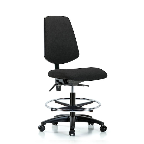 Blue Ridge Ergonomics FMBCH-MB-RG-T0-A0-CF-RC-F42 Rutledge Fabric Chair - Medium Bench Height with Medium Back, Chrome Foot Ring, & Casters in Black Fabric