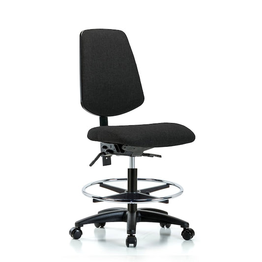 Blue Ridge Ergonomics FMBCH-MB-RG-T0-A0-CF-RC-F42 Rutledge Fabric Chair - Medium Bench Height with Medium Back, Chrome Foot Ring, & Casters in Black Fabric
