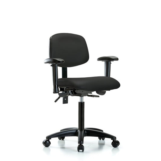 Blue Ridge Ergonomics PMBCH-RG-T1-A1-NF-RC-BLK Polyurethane Chair - Medium Bench Height with Seat Tilt, Adjustable Arms, & Casters in Black Polyurethane