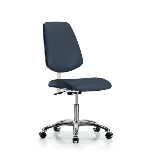 Blue Ridge Ergonomics NCR-VDHCH-MB-CR-T0-A0-CC-8582 Class 100 Vinyl Clean Room Chair - Desk Height with Medium Back & Casters in Imperial Blue Trailblazer™ Vinyl