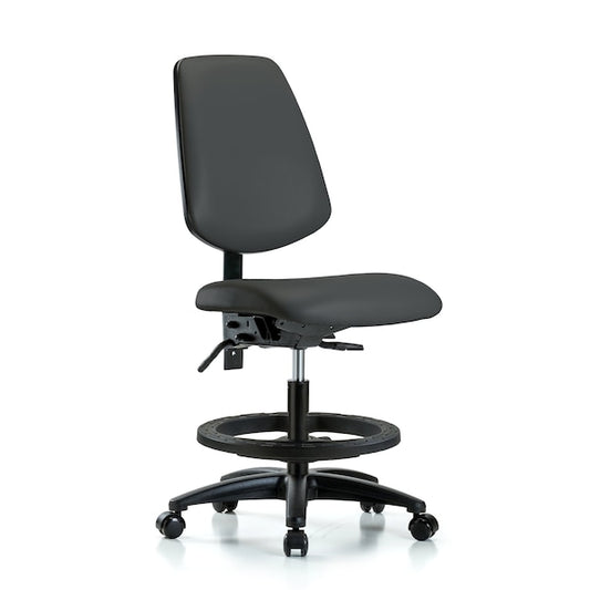 Blue Ridge Ergonomics VMBCH-MB-RG-T0-A0-BF-RC-8605 Rutledge Vinyl Chair - Medium Bench Height with Medium Back, Black Foot Ring, & Casters in Charcoal Trailblazer™ Vinyl