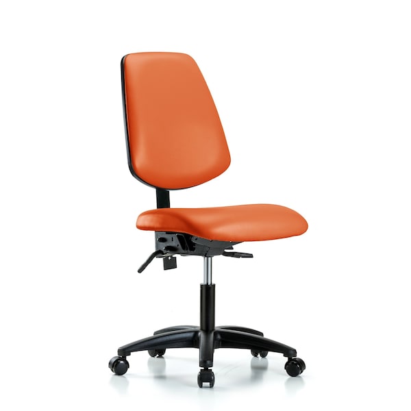 Blue Ridge Ergonomics VDHCH-MB-RG-T0-A0-RC-8613 Rutledge Vinyl Chair - Desk Height with Medium Back & Casters in Orange Kist Trailblazer™ Vinyl