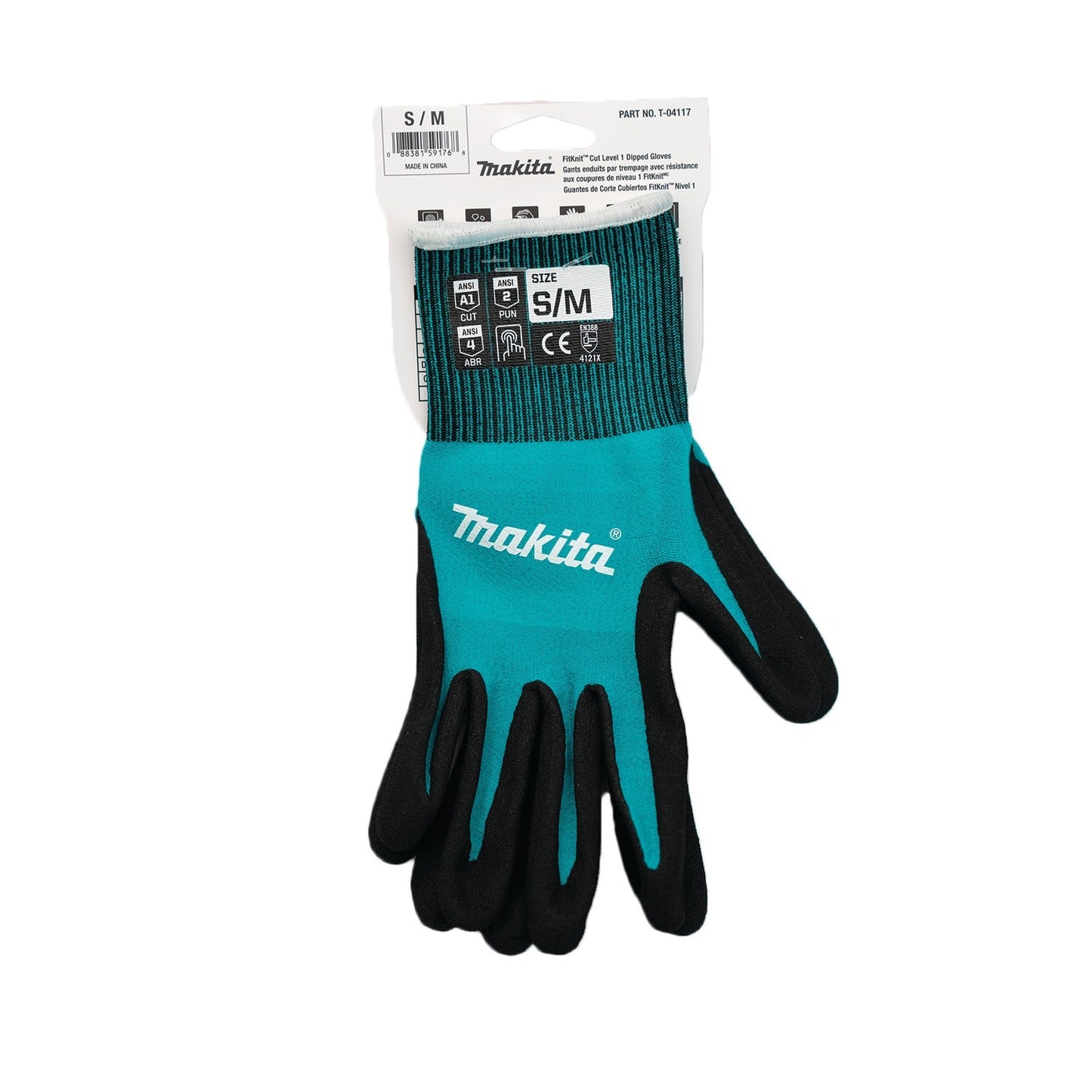 Makita T-04117 FitKnit, Cut Level 1 Nitrile Coated Dipped Gloves (Small/Medium)