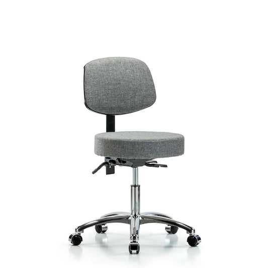 Blue Ridge Ergonomics FDHST-CR-T1-CC-F44 Rutledge Fabric Stool with Back Chrome - Desk Height with Seat Tilt & Casters in Gray Fabric