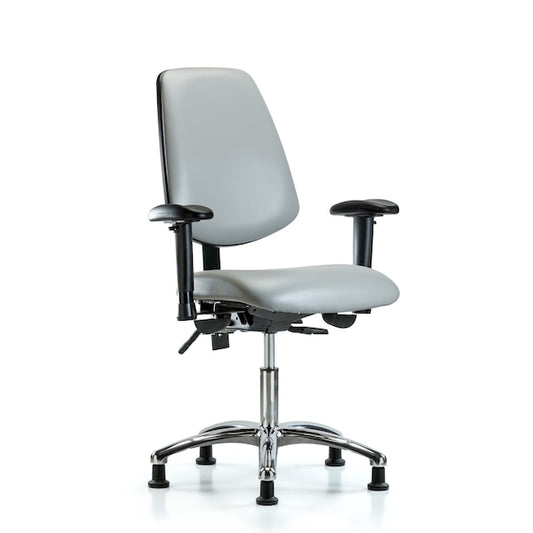Blue Ridge Ergonomics VDHCH-MB-CR-T0-A1-RG-8567 Rutledge Vinyl Chair Chrome - Desk Height with Medium Back, Adjustable Arms, & Stationary Glides in Dove Trailblazer™ Vinyl