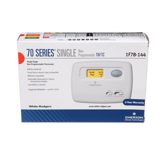 White Rodgers 1F78-144 Non-Programmable Thermostat, 24 Volt or Millivolt system, Horizontal