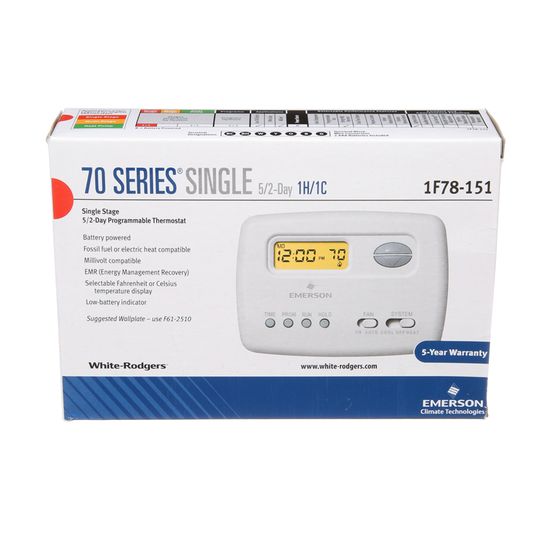 White Rodgers 1F78-151 70 Series Programmable, 1H/1C, Digital Thermostat