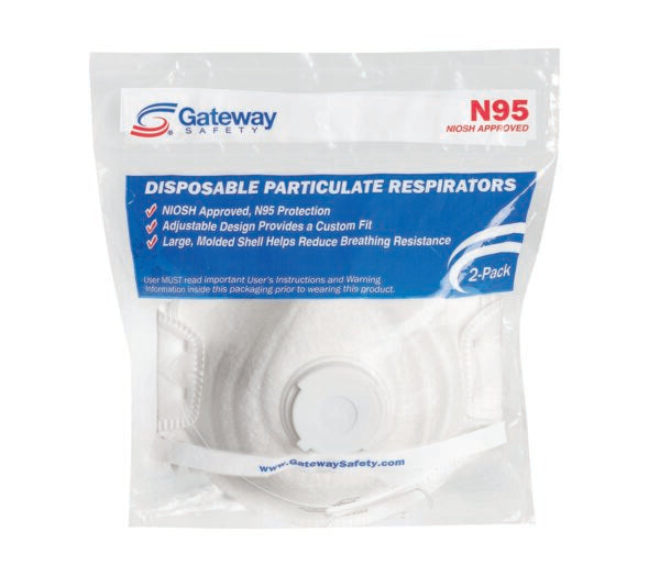 Gateway Safety 80102EA002 PeakFit N95 Disposable Particulate Respirator Adjustable Cloth Head Strap Respiratory Protection