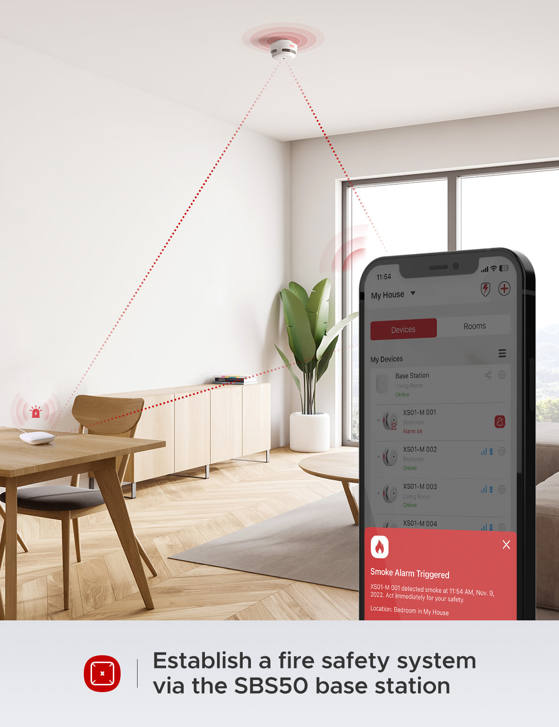 X-Sense FS31 XS01-M Interconnected Smart Smoke Alarm - 3*Alarm+1*SBS50 Base Station