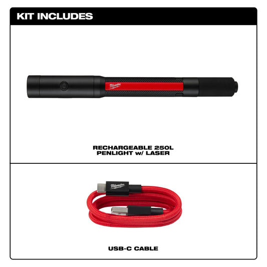 Milwaukee Tool 2010R Rechargeable 250L Penlight w/ Laser, 1 EA