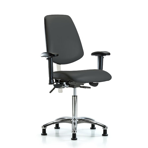 Blue Ridge Ergonomics NCR-VMBCH-MB-CR-T0-A1-NF-RG-8605 Class 100 Vinyl Clean Room Chair - Medium Bench Height with Medium Back, Adjustable Arms, & Stationary Glides in Charcoal Trailblazer™ Vinyl