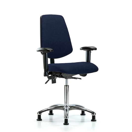 Blue Ridge Ergonomics FMBCH-MB-CR-T1-A1-NF-RG-F45 Rutledge Fabric Chair Chrome - Medium Bench Height with Medium Back, Seat Tilt, Adjustable Arms, & Stationary Glides in Navy Fabric