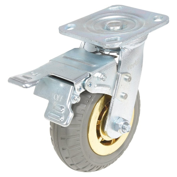 Vestil CST-VE-6X2FF-SWTB Flat-Free Swivel With Total Brake Caster 6 In. Diameter x 2 In. Width 617 lb Dark Gray/Gold
