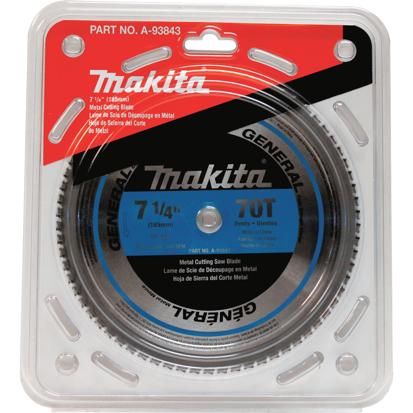 Makita A-93843 7‘1/4" 70T Carbide‘Tipped Saw Blade, Ferrous Metal, Thin Gauge