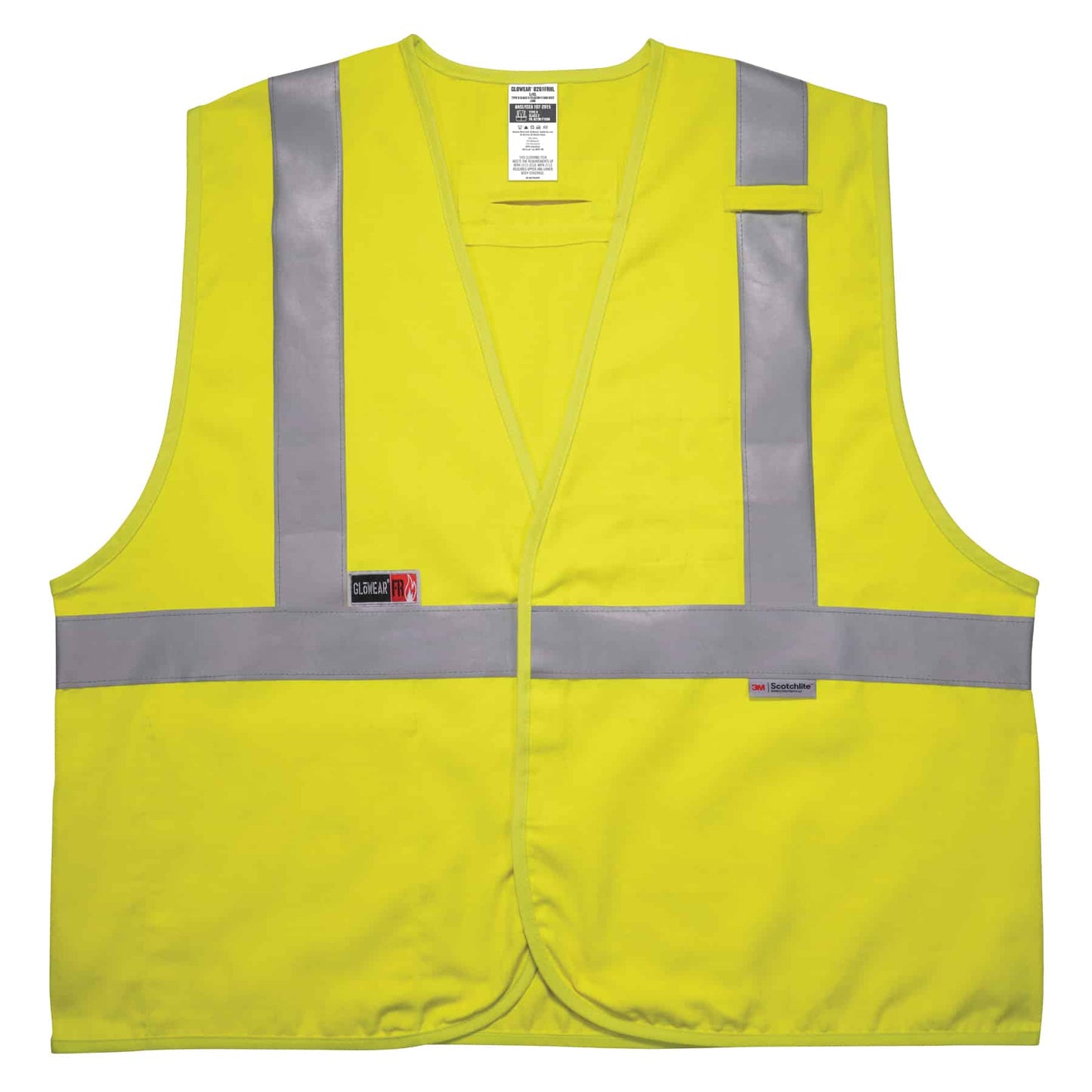 Ergodyne 21463 GloWear 8261FRHL Hi-Vis FR Safety Vest - Class 2, NFPA 2112, NFPA 70E, Solid, Hook and Loop S/M (Lime)