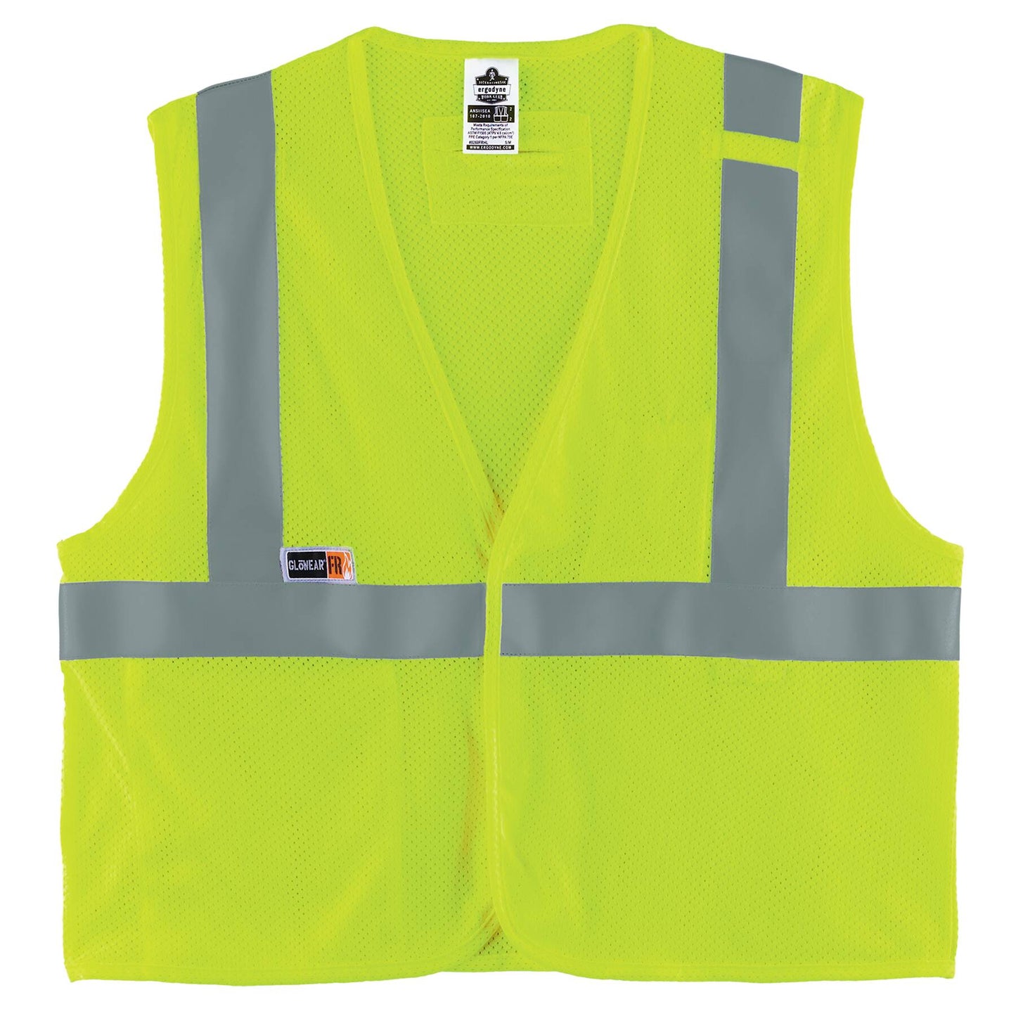 Ergodyne 21489 GloWear 8262FRZ Hi-Vis FR Surveyor Vest - Class 2, NFPA 70E, Solid Front, Mesh Back, Zipper 4XL/5XL (Lime)