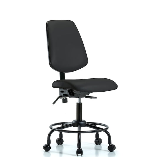 Blue Ridge Ergonomics VDHCH-MB-RT-T0-A0-RC-8540 Rutledge Vinyl Chair - Desk Height with Round Tube Base, Medium Back, & Casters in Black Trailblazer™ Vinyl