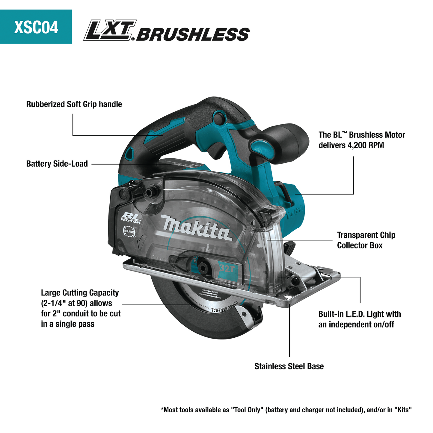 Makita XSC04Z 18V LXT® Lithium‘Ion Brushless Cordless 5‘7/8" Metal Cutting Saw, with Electric Brake and Chip Collector, Tool Only