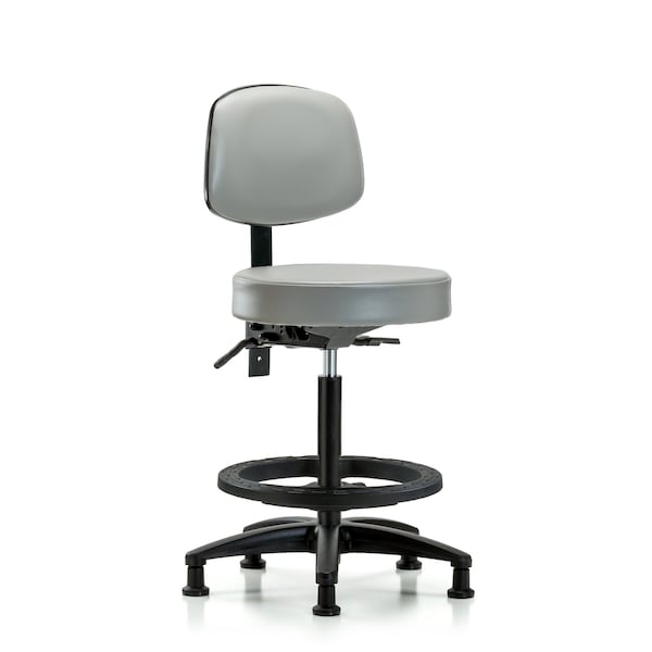 Blue Ridge Ergonomics VHBST-RG-T0-BF-RG-8567 Rutledge Vinyl Stool with Back - High Bench Height with Black Foot Ring & Stationary Glides in Dove Trailblazer™ Vinyl
