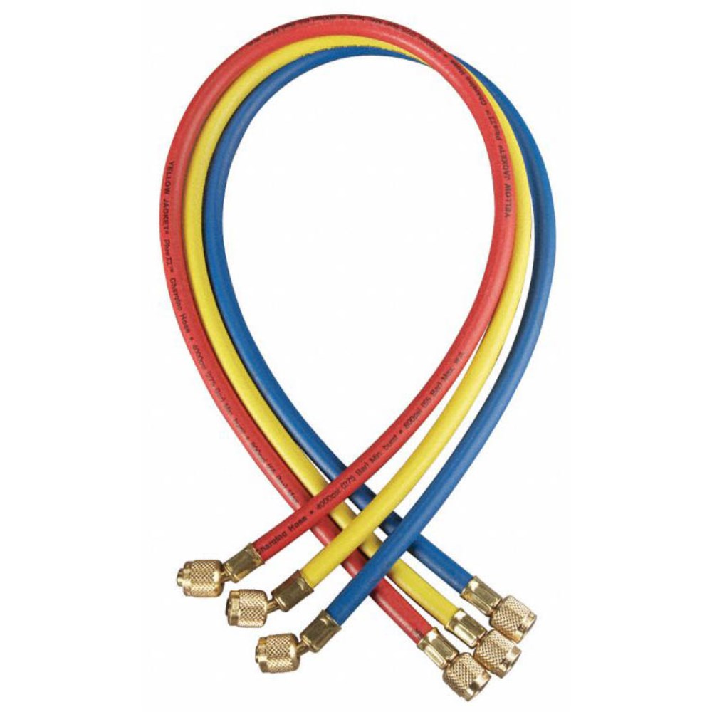 Yellow Jacket 21985 Plus II 60" 3-Pack Refrigerant Charging Hose Red/Blue/Yellow Set B17-170