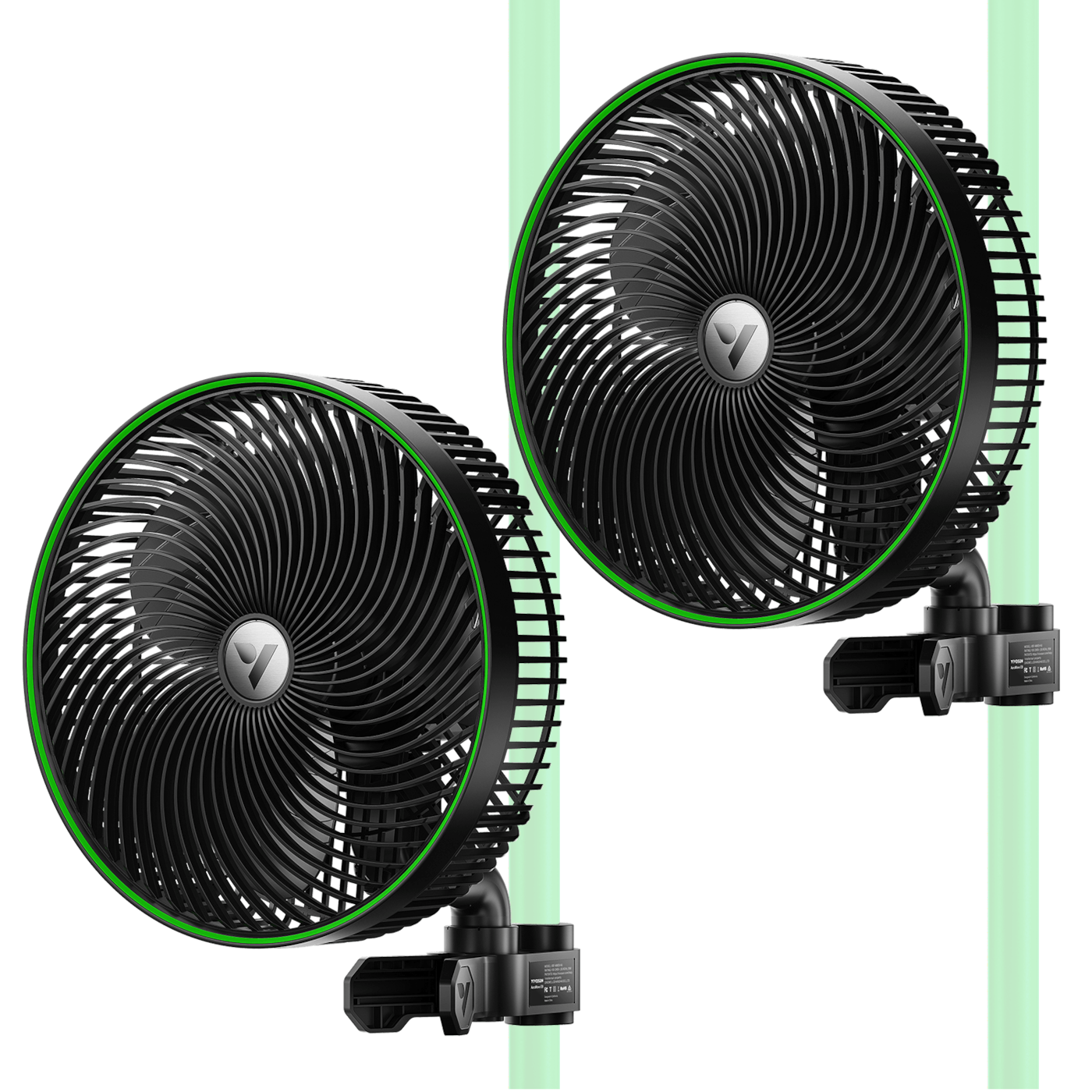 Vivosun AeroWave E9 Clip-on Fan, EC Motor, Auto Oscillation Fan, Air Circulator For Grow Tent, 2 Pack