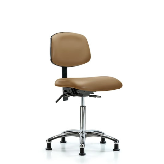 Blue Ridge Ergonomics VMBCH-CR-T0-A0-NF-RG-8584 Rutledge Vinyl Chair Chrome - Medium Bench Height with Stationary Glides in Taupe Trailblazer™ Vinyl