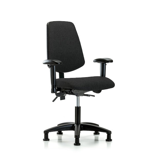 Blue Ridge Ergonomics FDHCH-MB-RG-T1-A1-RG-F42 Rutledge Fabric Chair - Desk Height with Medium Back, Seat Tilt, Adjustable Arms, & Stationary Glides in Black Fabric