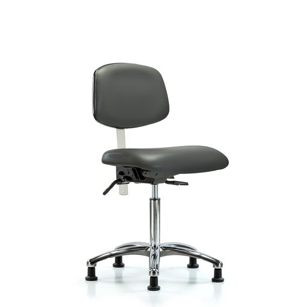 Blue Ridge Ergonomics NCR-VMBCH-CR-T1-A0-NF-RG-8823 Class 100 Vinyl Clean Room Chair - Medium Bench Height with Seat Tilt & Stationary Glides in Carbon Supernova™ Vinyl