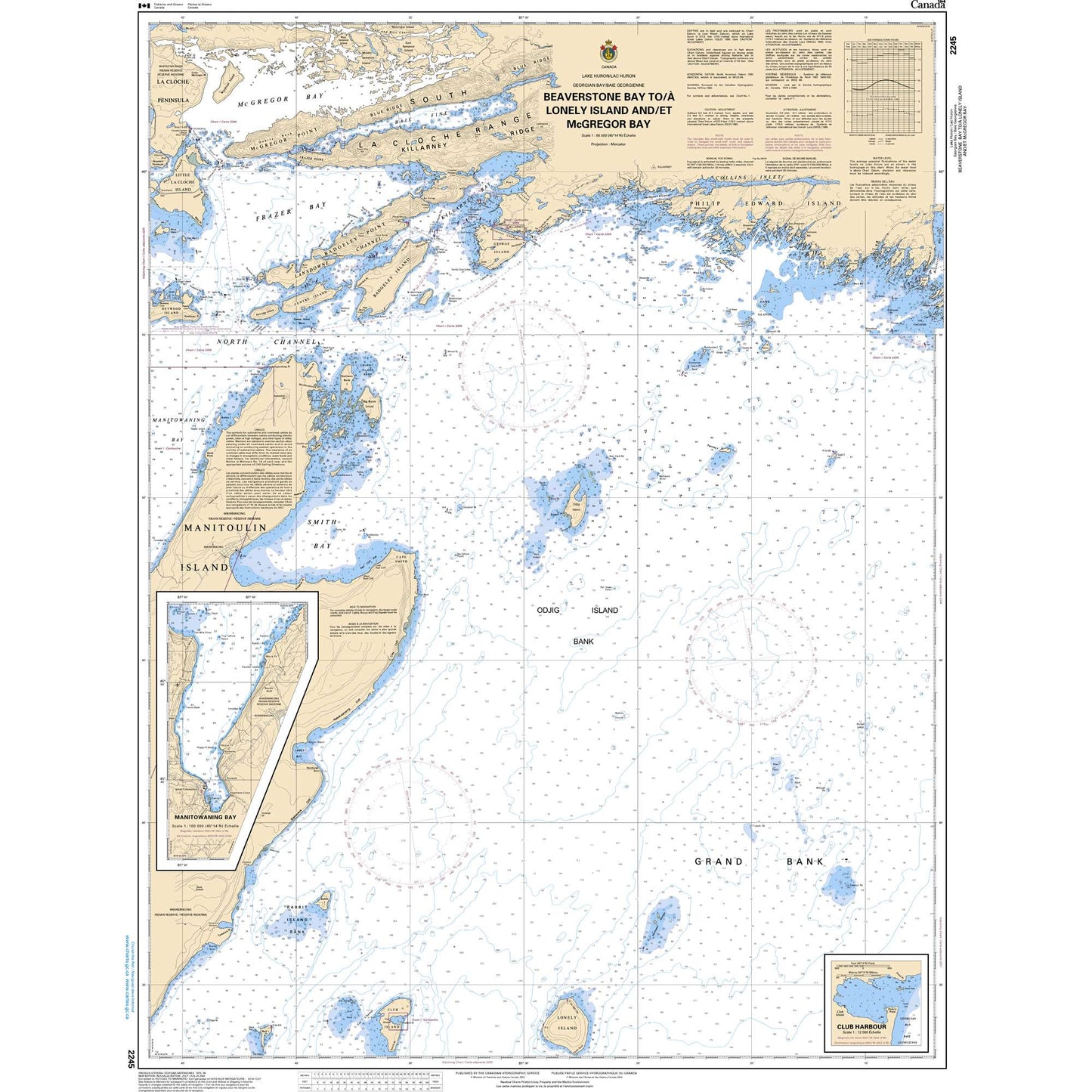 Paradise Clay CAN2245 CHS Chart Beaverstone Bay to/ Lonely Island and/et McGregor Bay
