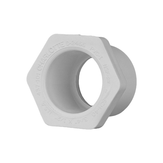 Jones Stephens 437101 3/4" x 1/2" Sch. 40 PVC Reducing Bushing, SPG x S