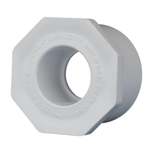 Jones Stephens 437210 1-1/2" x 3/4" Sch. 40 PVC Reducing Bushing, SPG x S