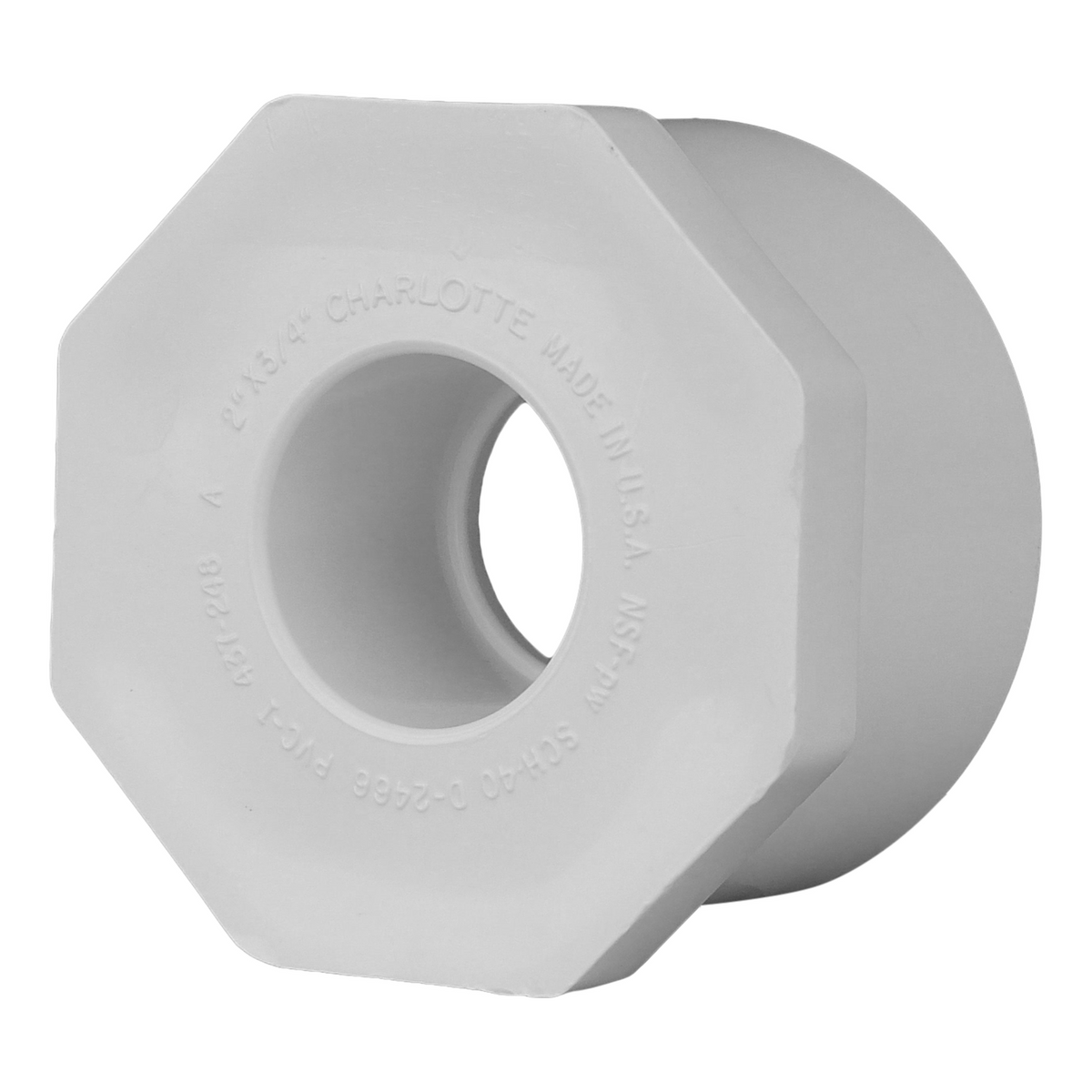 Jones Stephens 437248 2" x 3/4" Sch. 40 PVC Reducing Bushing, SPG x S