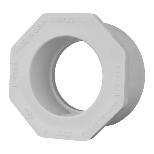 Jones Stephens 437338 3" x 2" Sch. 40 PVC Reducing Bushing, SPG x S