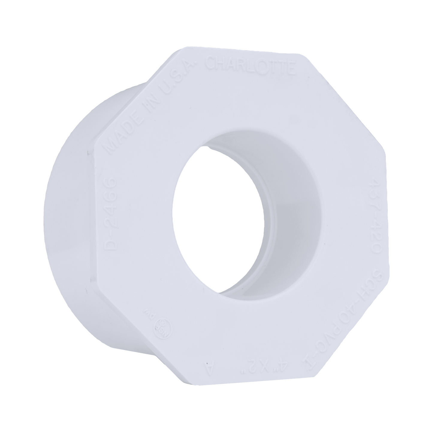 Jones Stephens 437420 4" x 2" Sch. 40 PVC Reducing Bushing, SPG x S