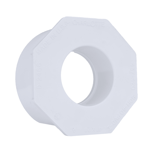 Jones Stephens 437420 4" x 2" Sch. 40 PVC Reducing Bushing, SPG x S