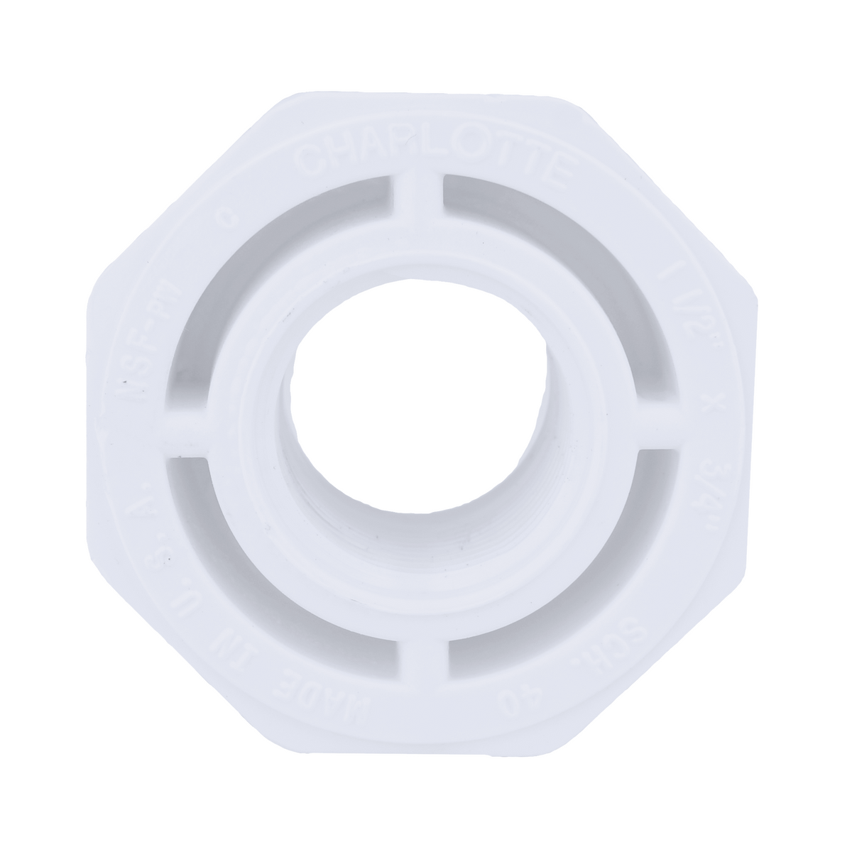Jones Stephens 438210 1-1/2" x 3/4" Sch. 40 PVC Reducing Bushing, SPG x FPT