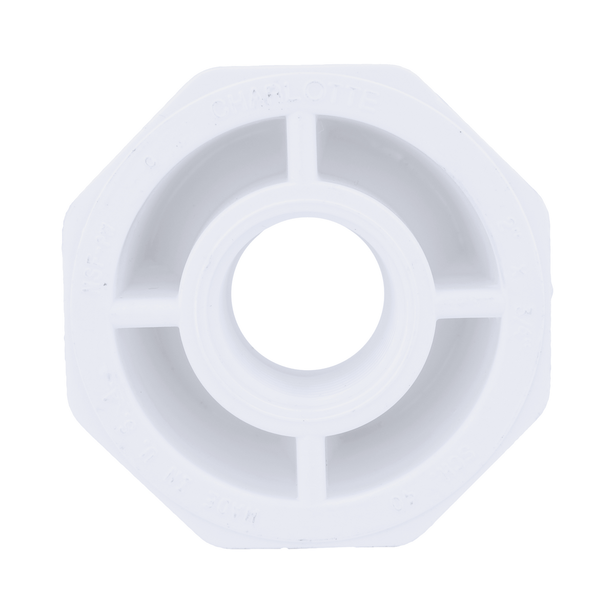 Jones Stephens 438248 2" x 3/4" Sch. 40 PVC Reducing Bushing, SPG x FPT