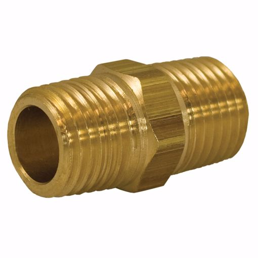 Jones Stephens P12386 1/2" x 3/8" Yellow Brass Hex Nipple
