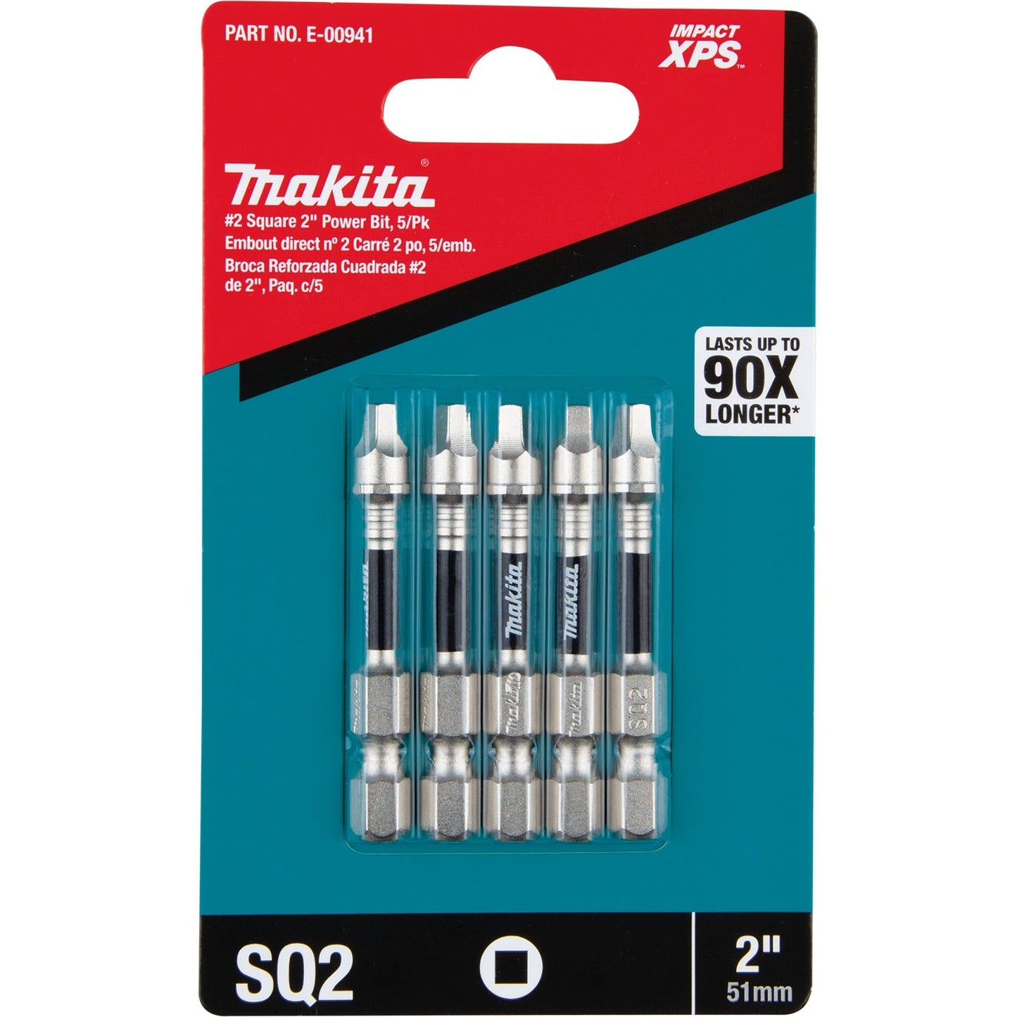 Makita E-00941 Impact XPS® #2 Square 2" Power Bit, 5/pk