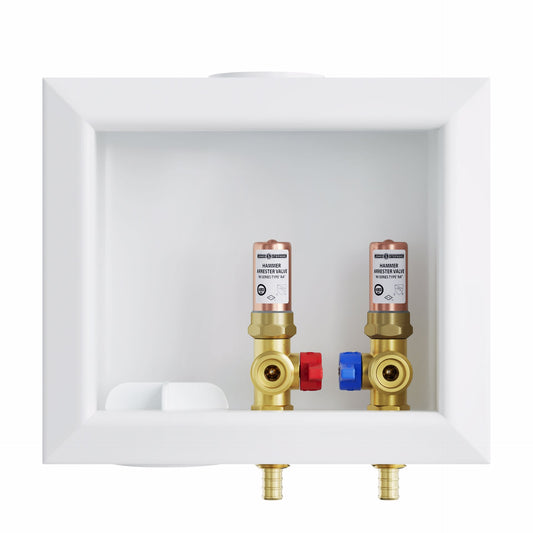 Jones Stephens B05848 Washing Machine Box, Left Outlet with Water Hammer Arrestor, 1/2" PEX F1807 Connection