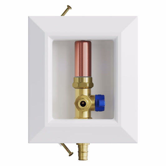 Jones Stephens B05932LF Icemaker Box, Quarter Turn Valve with Water Hammer Arrestor, 1/2" PEX F1960 Connection, Lead Free