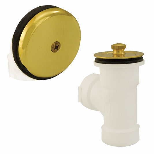 Jones Stephens B07005 Polished Brass One-Hole Lift and Turn Bath Waste Kit, Direct T-Waste Half Kit, White Plastic