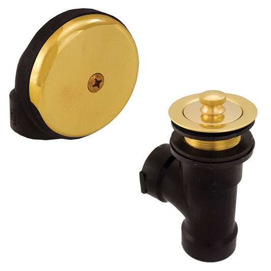 Jones Stephens B07006 Polished Brass One-Hole Lift and Turn Bath Waste Kit, Direct T-Waste Half Kit, Black Plastic