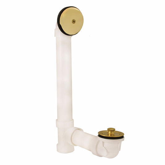 Jones Stephens B07034 Polished Brass One-Hole Lift and Turn Bath Waste Kit, Standard Full Kit, White Plastic
