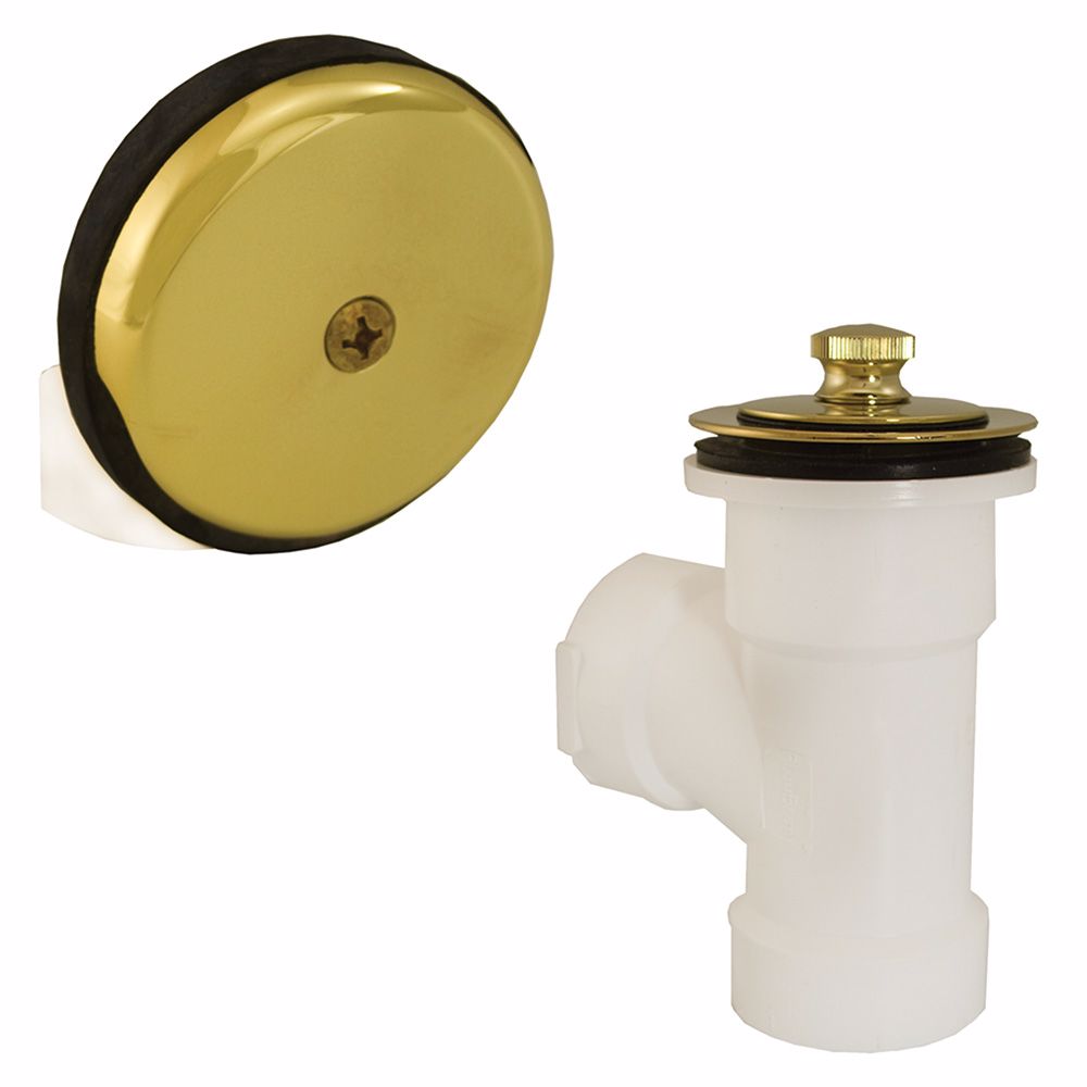 Jones Stephens B07042 Polished Brass One-Hole Friction Lift Bath Waste Kit, Direct T-Waste Half Kit, White Plastic