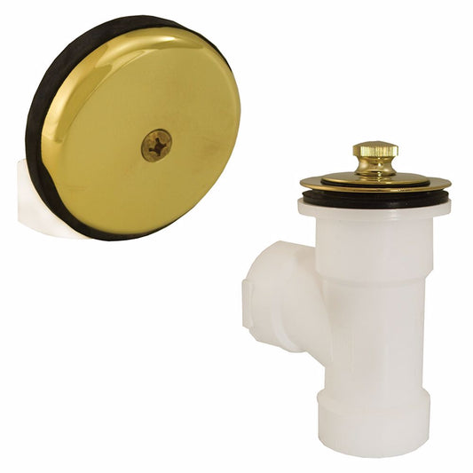 Jones Stephens B07042 Polished Brass One-Hole Friction Lift Bath Waste Kit, Direct T-Waste Half Kit, White Plastic