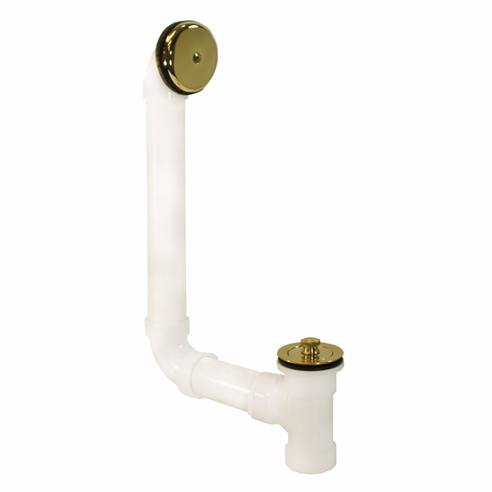 Jones Stephens B07048 Polished Brass One-Hole Friction Lift Bath Waste Kit, Direct T-Waste Full Kit, White Plastic