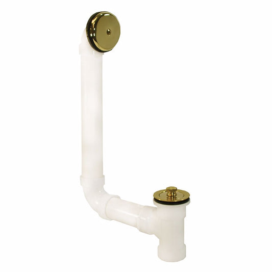 Jones Stephens B07048 Polished Brass One-Hole Friction Lift Bath Waste Kit, Direct T-Waste Full Kit, White Plastic