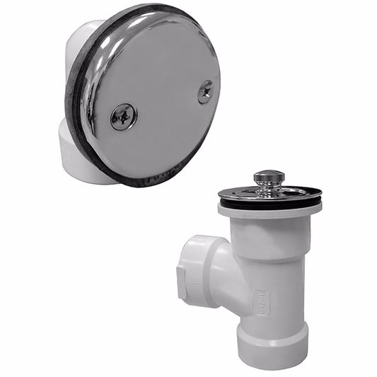 Jones Stephens B07101 Chrome Plated Two-Hole Lift and Turn Bath Waste Kit, Direct T-Waste Half Kit, White Plastic